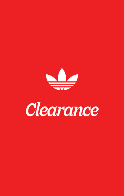 Adidas logo on a red background with 'Clearance' text