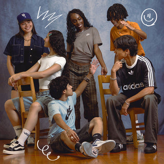 Group of teens in casual back-to-school outfits from Nike, Adidas, and Vans