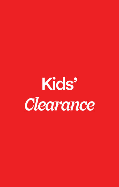 Red background with 'Kids' Clearance' text in white