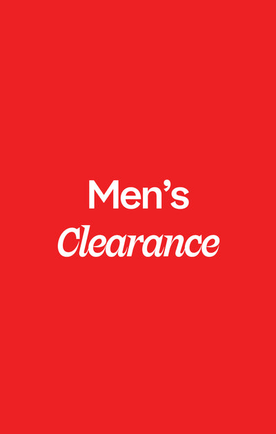 Red background with 'Men's Clearance' text in white