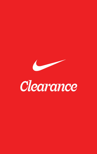 Nike logo with 'Clearance' text on a red background