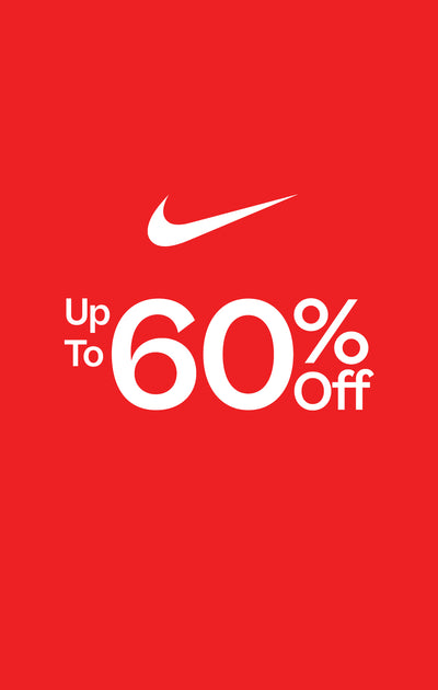 Red background with Nike logo and 'Up To 60% Off' text