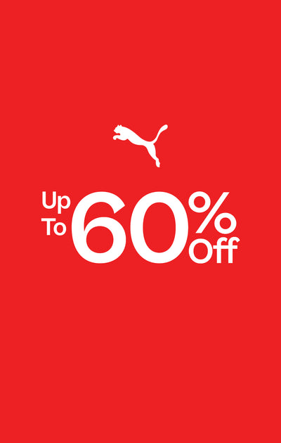 Puma logo on a red background with 60% off text