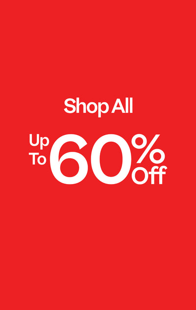 Red background with white text 'Shop All Up To 60% Off' on a promotional banner.