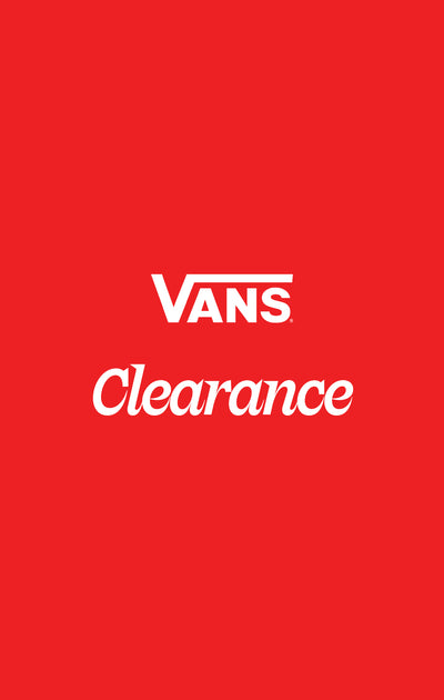Vans clearance text on a red background