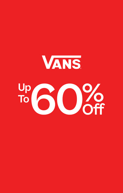 Vans promotional banner with 'Up To 60% Off' text on a red background