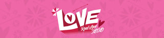 Pink banner with 'LOVE Real Live 2020' text on a pink background