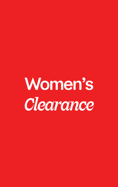 Red background with 'Women's Clearance' text in white