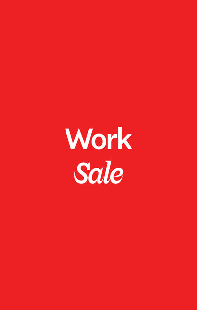 Red background with 'Work Sale' text in white