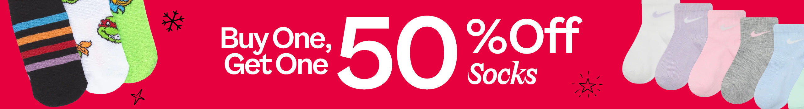 WSS Holiday Deal Buy One Get One 50% All Socks